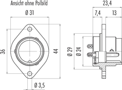 Bayonet male panel mount connector, Contacts: 3, not shielded, solder, IP40