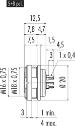 Dişi Panel Tip 6 Kontaklı Konnektör