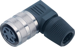 M16 IP40 female angled connector, Contacts: 3 DIN, 6.0 - 8.0 mm, shielding is not possible, solder, IP40