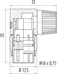 M16 IP40 male angled connector, Contacts: 5, 6.0 - 8.0 mm, shielding is not possible, solder, IP40