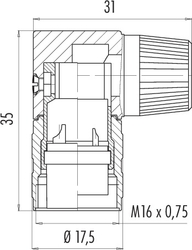 M16 IP40 female angled connector, Contacts: 6 DIN, 4.0 - 6.0 mm, shielding is not possible, solder, IP40