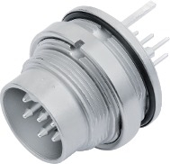 M16 IP67 male panel mount connector, Contacts: 8 DIN, shieldable, dip-solder, IP68, AISG compliant, front mounting