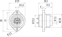 RD24 male panel mount connector, Contacts: 6+PE, shielding is not possible, solder, IP67