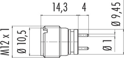 M12-A male panel mount connector, Contacts: 4, not shielded, dip-solder, IP67