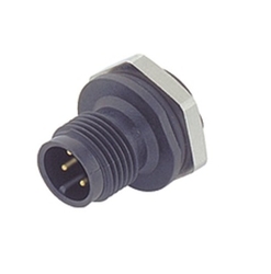 M12-A male panel mount connector, Contacts: 4, not shielded, solder, IP68, UL, PG9