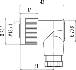 M18 female angled connector, Contacts: 4, 6.5 - 8.0 mm, not shielded, screw clamp, IP67