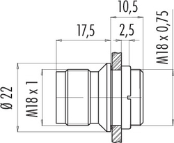 M18 male panel mount connector, Contacts: 4, not shielded, solder, IP67