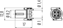 M12-B integrated socket, Contacts: 4, shieldable, reflow soldering, IP67