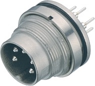 M16 IP67 male panel mount connector, Contacts: 19, shielding is not possible, dip-solder, IP67, UL, front mounting