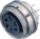 M16 IP40 female panel mount connector, Contacts: 8 DIN, shielding is not possible, dip-solder, IP40, front mounting