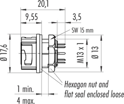 Bayonet NCC female panel mount connector, Contacts: 8, shielding is not possible, dip-solder, IP67