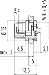 Bayonet male panel mount connector, Contacts: 2, shielding is not possible, solder, IP40