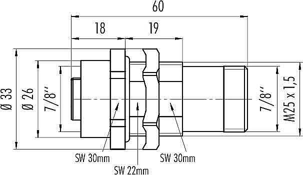 7/8" adapter, Contacts: 5, not shielded, pluggable, IP67 - 2