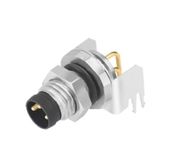 M8 male panel mount connector, Contacts: 3, shieldable, with shield plate, dip-solder, IP67, M8x1.0, front mounting
