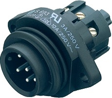 RD24 male panel mount connector, Contacts: 6+PE, shielding is not possible, screw clamp, IP67, UL, ESTI+, VDE