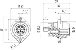 RD24 male panel mount connector, Contacts: 6+PE, shielding is not possible, screw clamp, IP67, UL, ESTI+, VDE