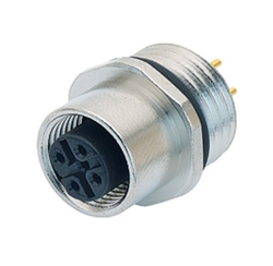 M12-B female panel mount connector, Contacts: 5, not shielded, dip-solder, IP68, UL, PG9