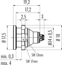 Push-Pull female panel mount connector, Contacts: 5, shieldable, solder, IP67