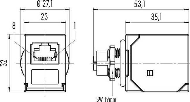 M12-X adapter, Contacts: 8, IP67, UL - 2