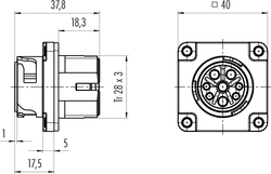 Bajonett HEC male panel mount connector, Contacts: 4+PE, shielding is not possible, crimp (Crimp contacts must be ordered separately), IP68/IP69K, UL, VDE