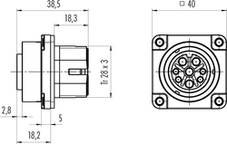 Bajonett HEC female panel mount connector, Contacts: 4+3+PE, shielding is not possible, crimp (Crimp contacts must be ordered separately), IP68/IP69K, UL, VDE