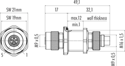 M9 IP67 adapter, Contacts: 5, shieldable, IP67, for the switch cabinet