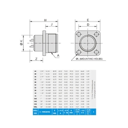 10 Kontak Panel Tip 180° (Düz) Açılı Dişi Askeri Konnektör (MIL-DTL-5015)