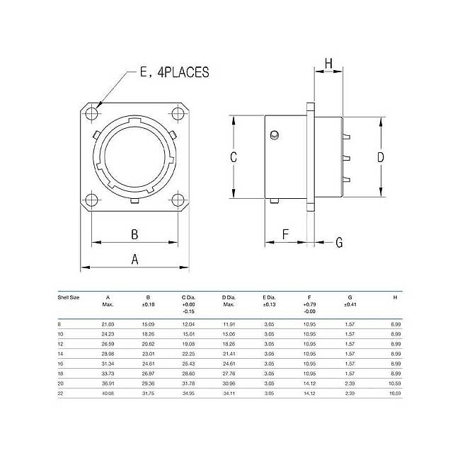 10 Kontak Panel Tip 180° (Düz) Açılı Erkek Askeri Konnektör (MIL-DTL-26482 S1) - 3