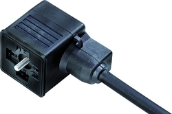 Size A solenoid socket, Contacts: 3+PE, not shielded, moulded on cable, IP67, PUR black
