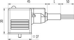 Size A solenoid socket, Contacts: 3+PE, not shielded, moulded on cable, IP67, PUR black