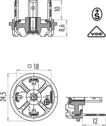 Size A male connector (panel mount), Contacts: 2+PE, not shielded, solder, IP40 without seal, VDE, ESTI+