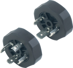 Size A male connector (panel mount), Contacts: 2+PE, not shielded, solder, IP40 without seal, VDE, ESTI+