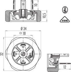 Size A male connector (panel mount), Contacts: 2+PE, not shielded, solder, IP40 without seal, VDE, ESTI+