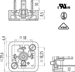 Size A male connector (panel mount), Contacts: 2+PE, not shielded, solder, IP40 without seal, UL, ESTI+, VDE