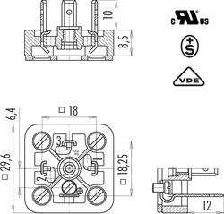 Size A male connector (panel mount), Contacts: 3+PE, not shielded, solder, IP40 without seal, UL, ESTI+, VDE