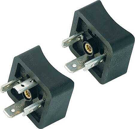 Size A male power connector, contacts angled inwards, Contacts: 2+PE, not shielded, solder, IP40 without seal, UL, ESTI+, VDE - 1