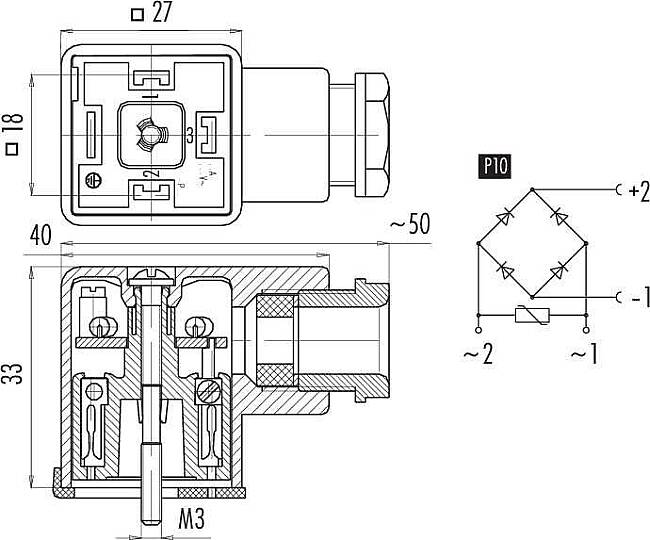 Size A female connector (panel mount), Contacts: 3+PE, 6.0 - 8.0 mm, not shielded, screw clamp, IP40 without seal, ESTI+, VDE - 2