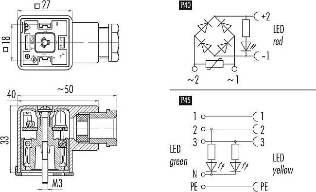 Size A female connector (panel mount), Contacts: 3+PE, 6.0 - 8.0 mm, not shielded, screw clamp, IP40 without seal, VDE, ESTI+ - 2
