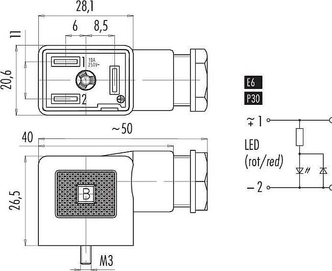 Size B (industry) female connector (panel mount), Contacts: 2+PE, 6.0 - 8.0 mm, not shielded, screw clamp, IP40 without seal, VDE, ESTI+ - 2