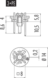 Size C (DIN EN 175301-803) male connector (panel mount), Contacts: 3+PE, not shielded, solder, IP40 without seal, ESTI+, VDE