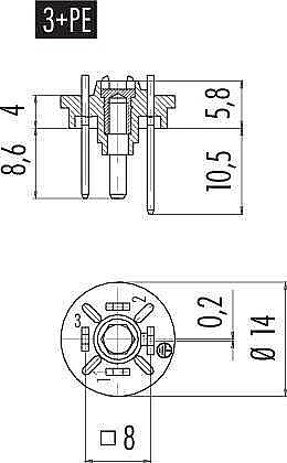 Size C (DIN EN 175301-803) male connector (panel mount), Contacts: 3+PE, not shielded, solder, IP40 without seal, ESTI+, VDE - 2