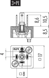 Size C (DIN EN 175301-803) male connector (panel mount), Contacts: 3+PE, not shielded, solder, IP40 without seal