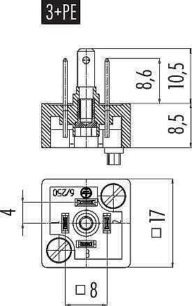 Size C (DIN EN 175301-803) male connector (panel mount), Contacts: 3+PE, not shielded, solder, IP40 without seal - 2