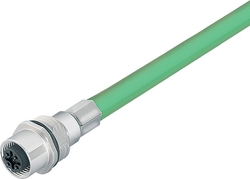M12-D female panel mount connector, Contacts: 4, shielded, cable, IP67, M16x1.5, PUR green, 2 x 2 x AWG22