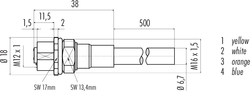 M12-D female panel mount connector, Contacts: 4, shielded, cable, IP67, M16x1.5, PUR green, 2 x 2 x AWG22