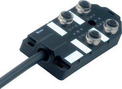 M12-A distributor box, Contacts: 5/4, moulded on cable, IP67