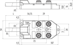 M12-A distributor box, Contacts: 5/4, moulded on cable, IP67