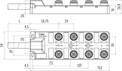 M12-A distributor box, Contacts: 5/4, moulded on cable, IP67