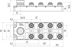 M12-A distributor box, Contacts: 5/4, pluggable M23, IP67