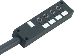 M12-A distributor box, Contacts: 4/3, not shielded, moulded on cable, IP67